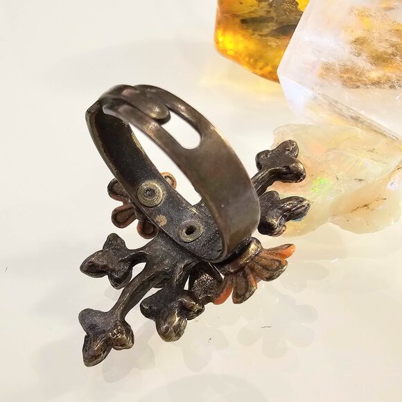 Vintage Michal Negrin Swarovski Orange Floral RIng - Picture 4 of 6